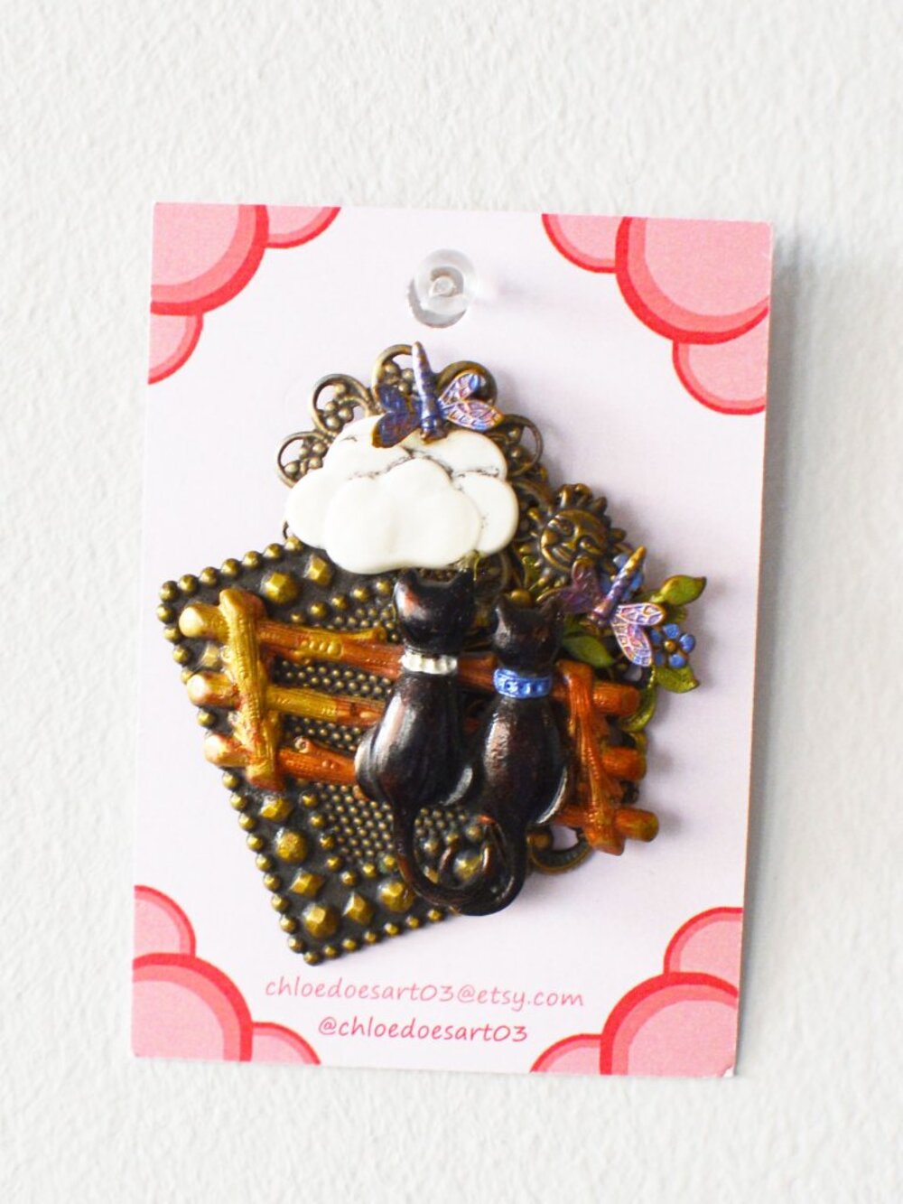 Vintage Style Black Cat Brooch Cottagecore Statement Pin